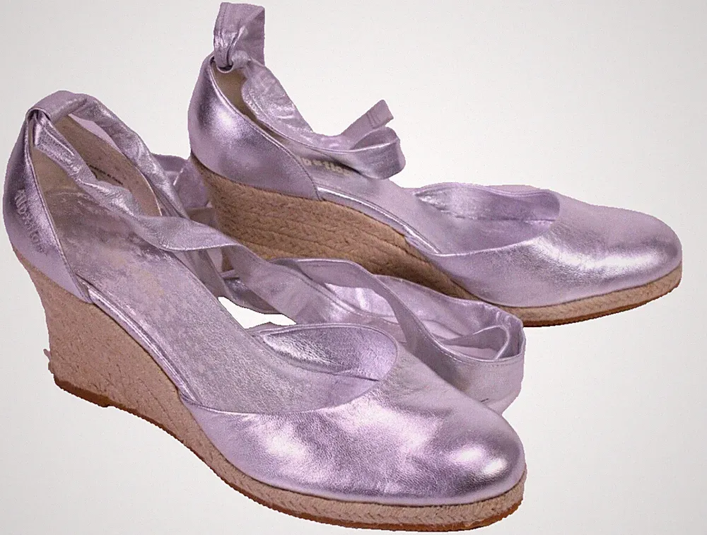 Flip*Flop Espadrilles Schuhe Keilabsatz Leder silber Gr. 41 Schnürung SH606