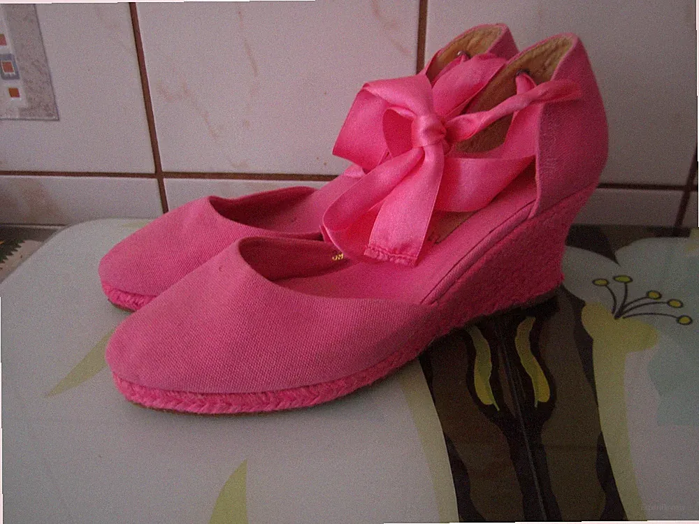 Flip-Flop Keil Sandaletten rosa pink 39 6 Sandalen Absatz Espadrilles Flipflop