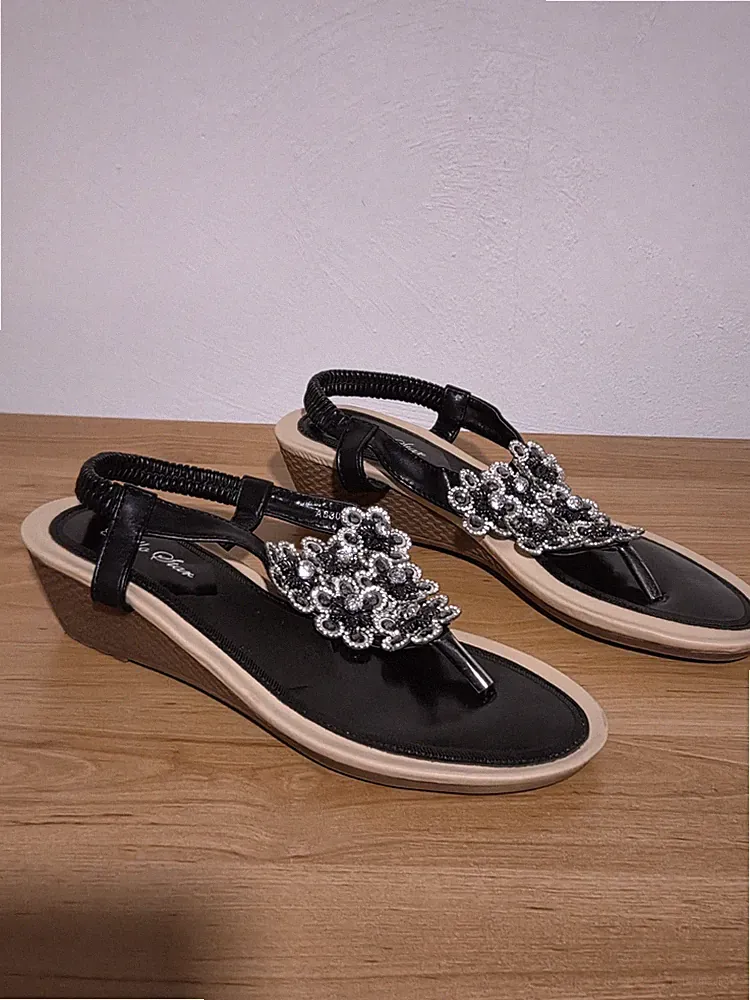Flip Flop Sandaletten Damen Gr. 40, schwarz-silber