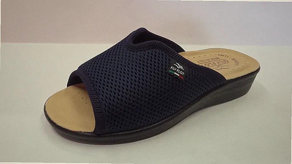 Fly Flot Ciabatta Offene Damen Mit Keil Absatz 2,5 Cm Netzstoff 2001 Blau