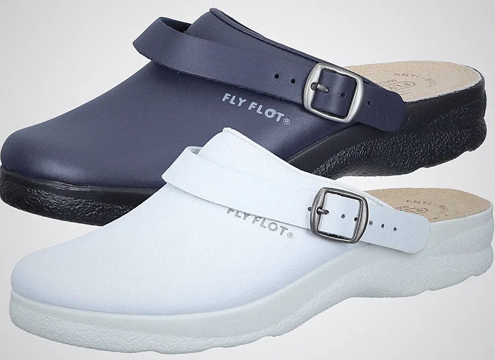Fly Flot Damen Clog aus Leder mit Riemen und gepolsterter Lederdecksohle 320292