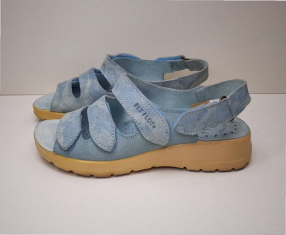 Fly Flot GRÖSSE 2,5 UK EUR35 DAMEN BLAU VELOURSLEDER KEILABSATZ SANDALETTEN SCHUHE