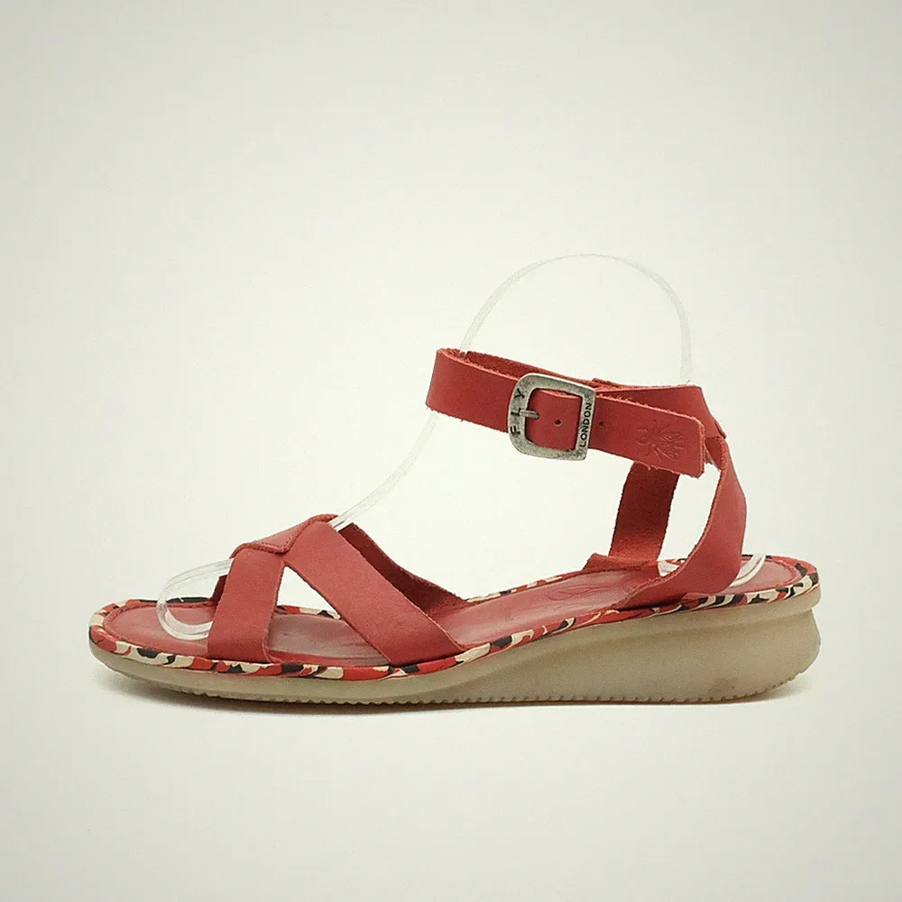 FLY London Damen EU 39 Rot Keilabsatz Schnalle, Komfort, Weiches Fußbett