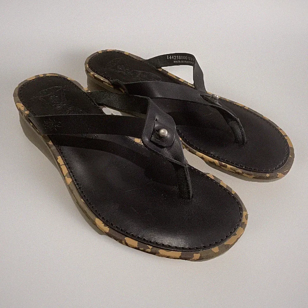 Fly London Damen-Flip-Flops schwarz Leder Zehentrenner UK-Größe 5 EU 38