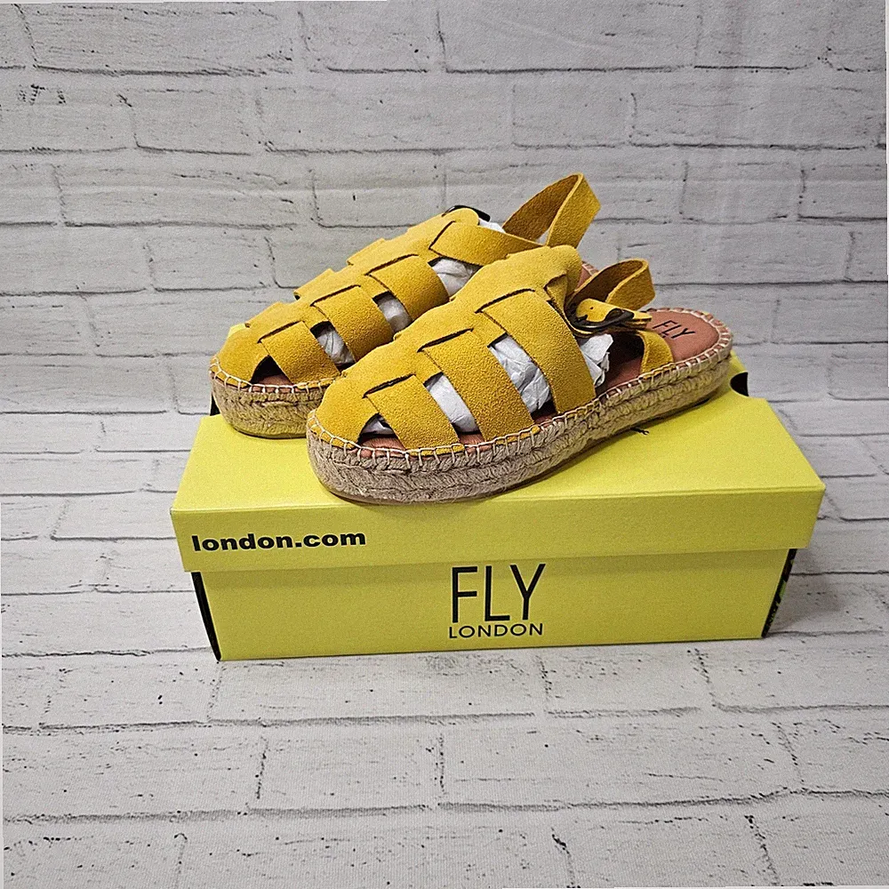 Fly London Damen PAWI524FLY gelb Wildleder Espadrilles Sandalen Fersenriemen UK 5