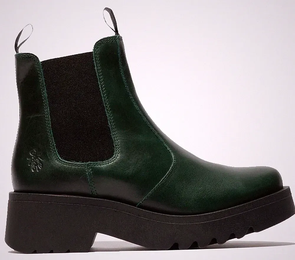 Fly London Damen Petrol Grün MEDI789 Keilabsatz Chelsea Stiefeletten