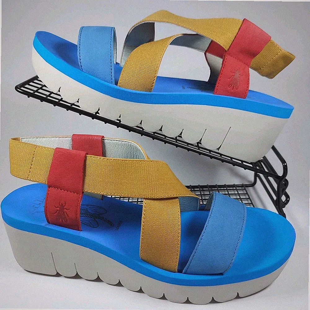 Fly London Damen-Sandalen mehrfarbig Riemchen Keilabsatz UK 7