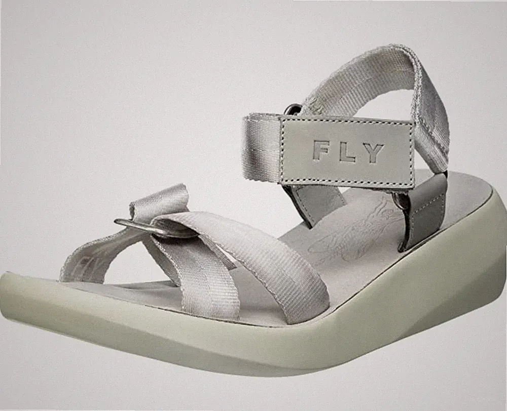 Fly London Damen Sandalen UK 3 EU 36 Bena Keilabsatz Silber Cloud Touch Close