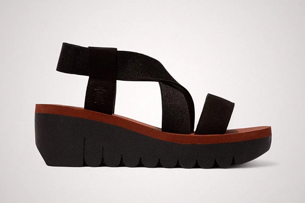 Fly London Damen YABI922FLY Schwarze Cupido Leder Sandalen Plattform Wedges