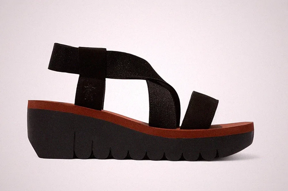 Fly London Damen YABI922FLY Schwarze Cupido Leder Sandalen Plattform Wedges