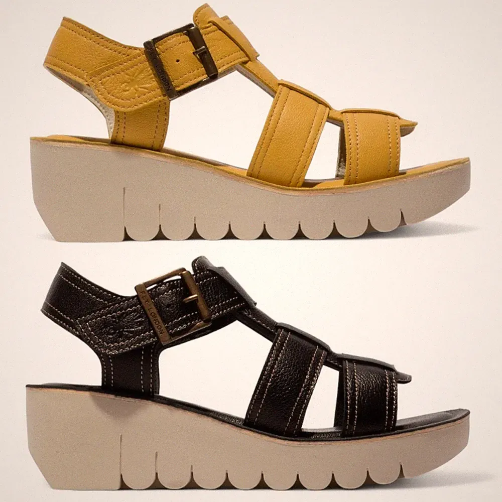 Fly London Damen YUDD236FLY Mousse Leder Sandalen Espadrille Plateau Wedges