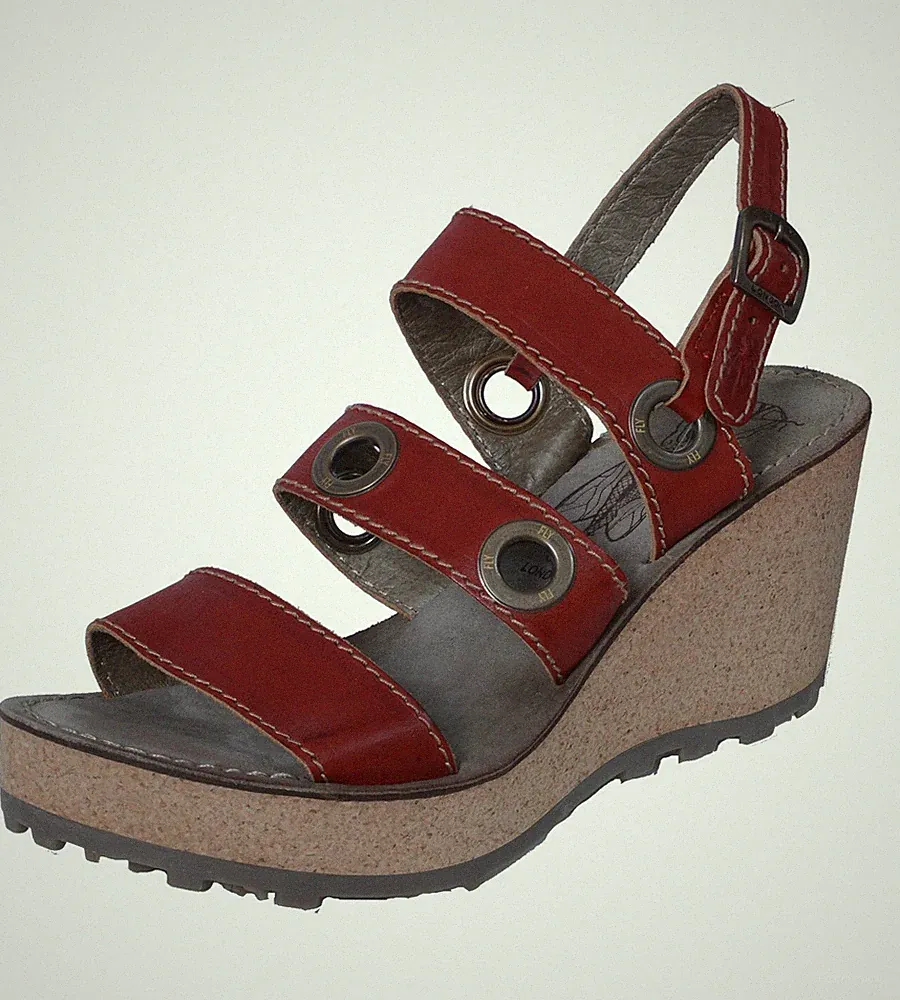 Fly London Guse Damen Sandalette mit Keilabsatz und Plateausohle Rot