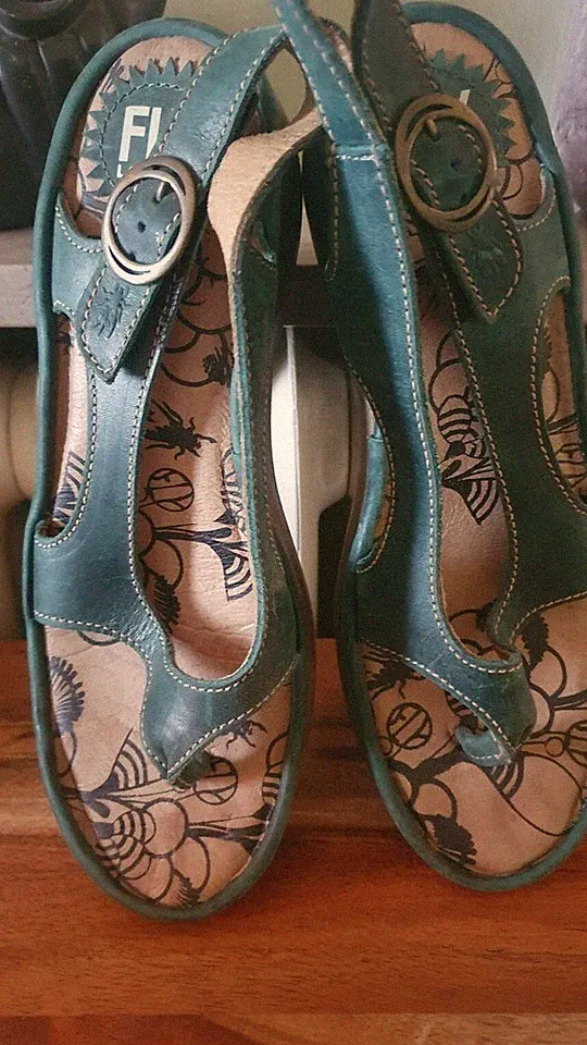 ♥ Fly London Sandalette Keil Absatz Gr. 39 Grün ♥
