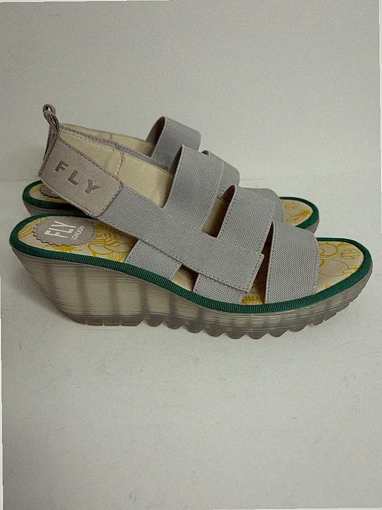 Fly London Sandals Gray Elastic Strap Wedge Platform Comfy Wedding Resortwear