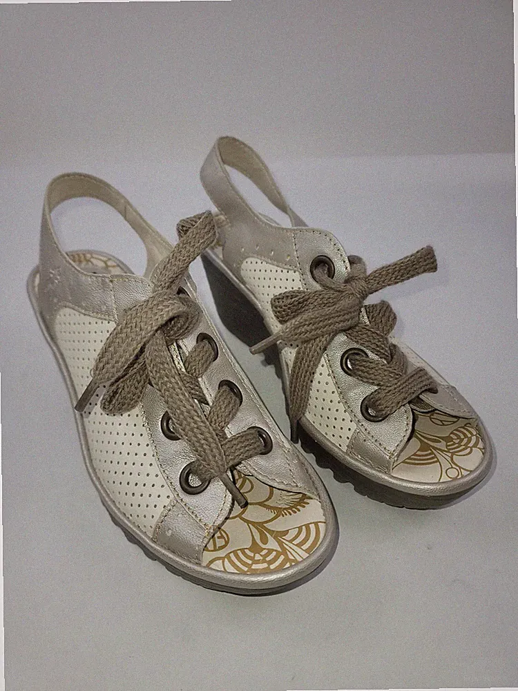 Fly London Shoes Ylfa Womens 38 EU 7.5 US Suede Lace Up Wedge Sandals Read