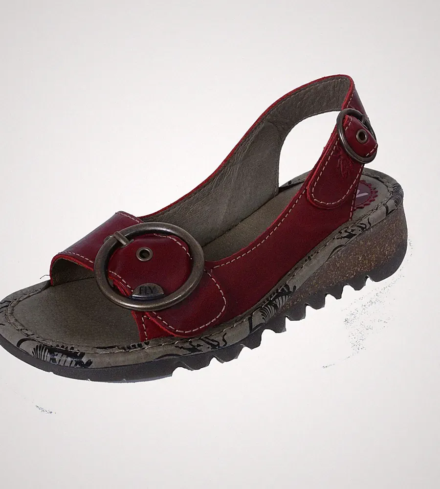 Fly London Tram Rug Damen Sandalette mit Keilabsatz und Plateausohle Rot