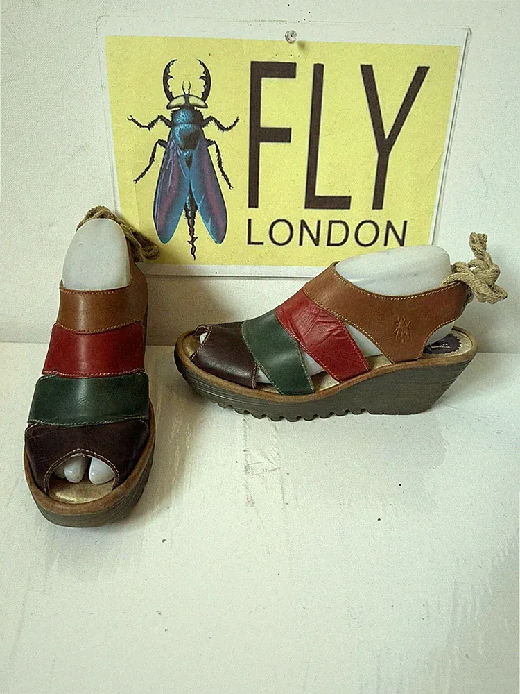 Fly London Wedges Leder Sandalen Größe UK 7 EU 40
