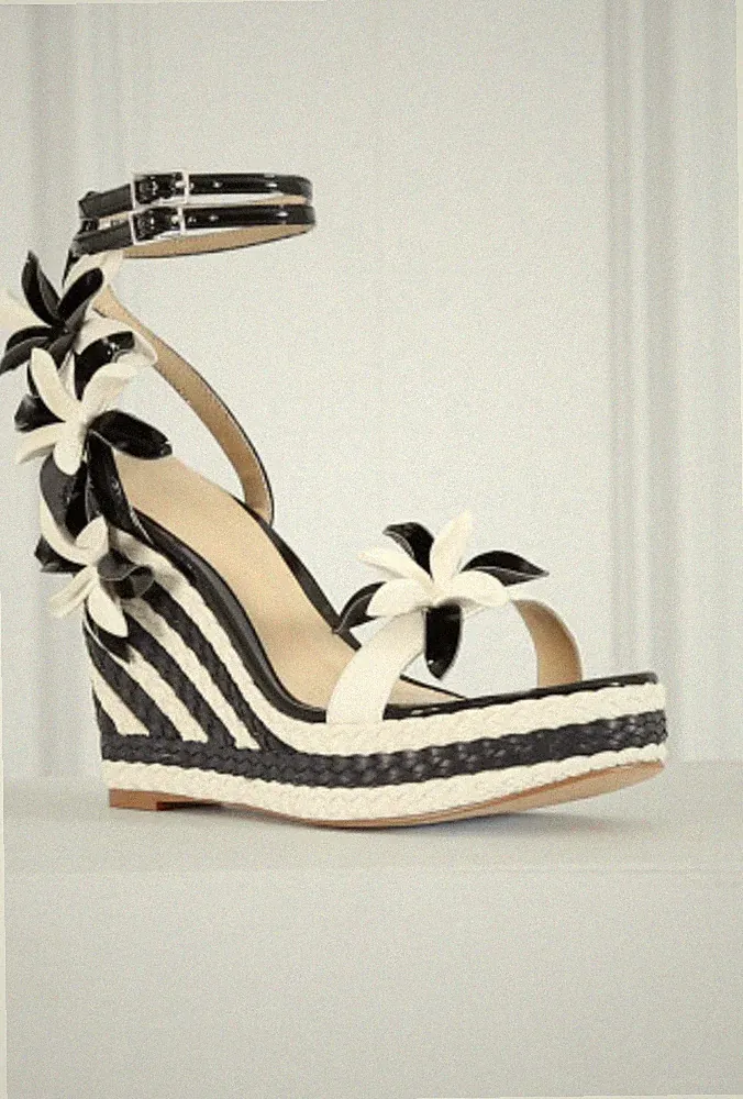 FOREVER UNIQUE Damen-Keilsandalen KIWI – schwarz-weiß – UK 3/EU 36/US 5