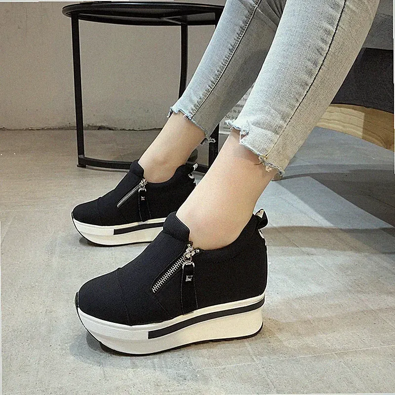 Frauen Trainer Sport Schuhe Verdecktem Keilabsatz Plateau Reißverschluss Pumps