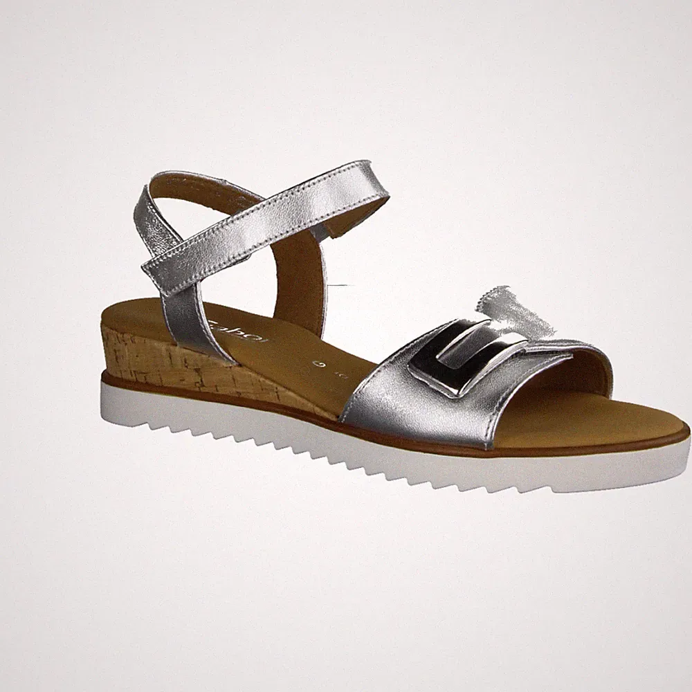 Gabor Comfort 62756-80 Silber, Damen, Keilsandale, Leder, G-Weite, NEU
