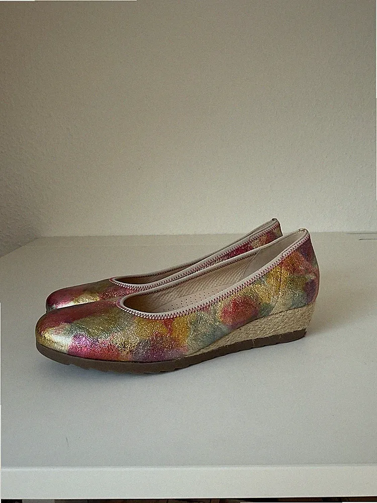 GABOR Comfort Damen Ballerina 7,5 Bunt Metallic Keilabsatz Niedrig