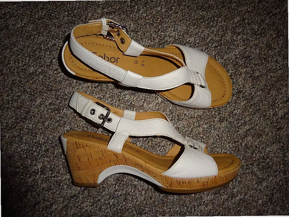 Gabor comfort Damen Echt Leder Sandalen Weiß Kork Gr. 6,5 39,5 G NEU