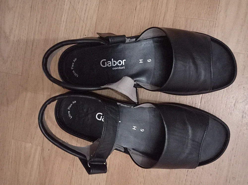Gabor Comfort Damen Sandalen Schwarz Leder Klett Keilabsatz Weite H EU 40