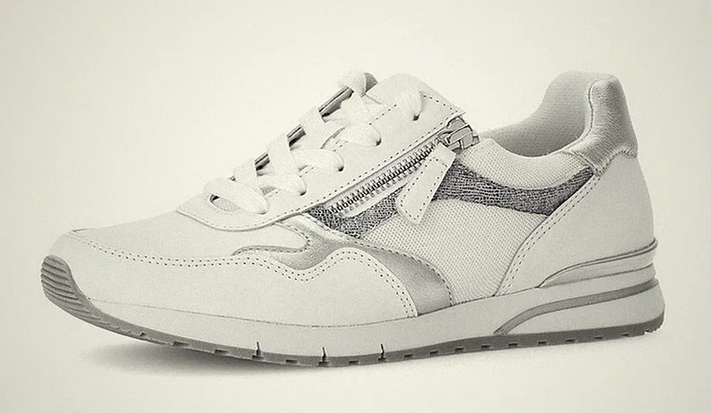 Gabor Comfort Halbschuh weiß Silber Leder Sneaker Schnürschuh Einlage Keilabsatz