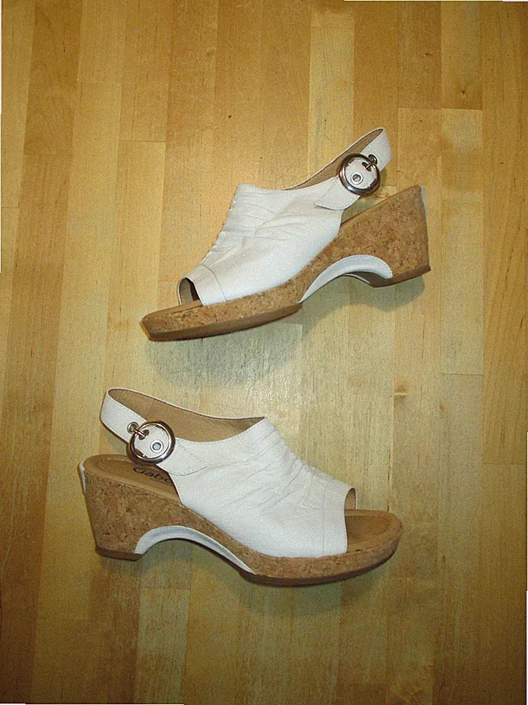 Gabor Comfort Keilsandalen Korkabsatz Raffungen Leder Weiss Grösse 6 Weite G