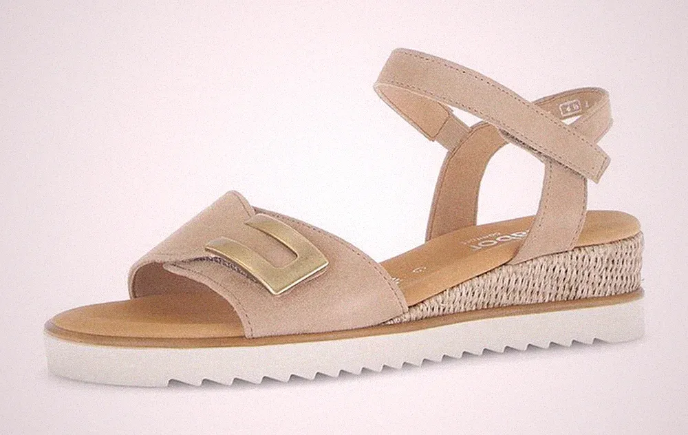 Gabor Comfort Sandale Beige Sand Nubukleder Plateau Sandalette Keilabsatz