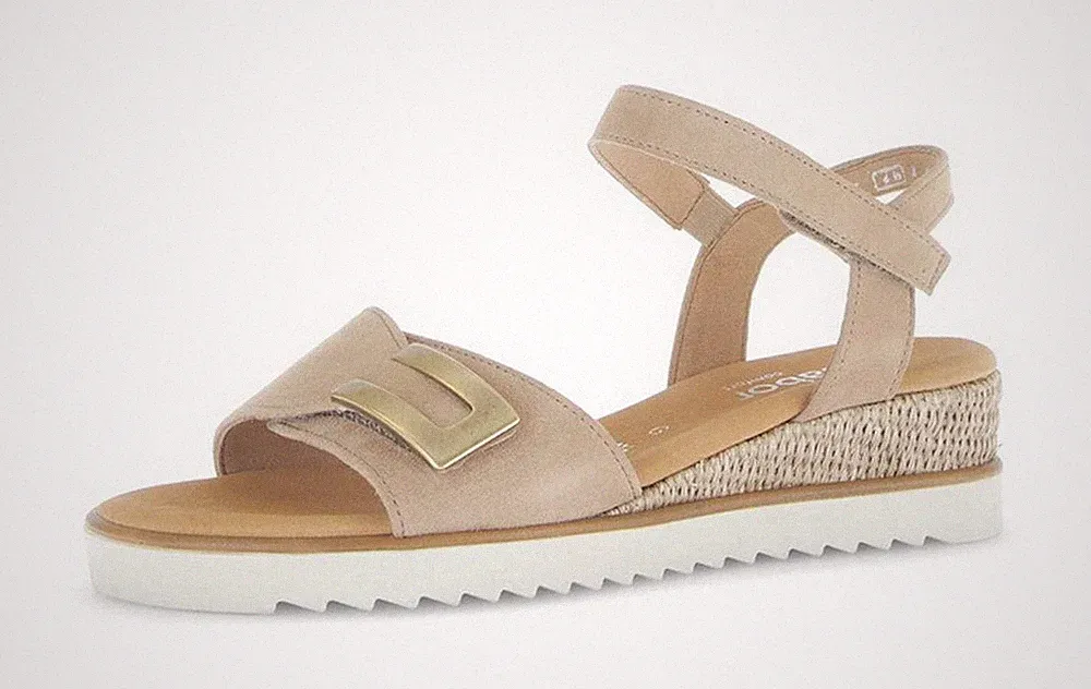 Gabor Comfort Sandale Beige Sand Nubukleder Plateau Sandalette Keilabsatz