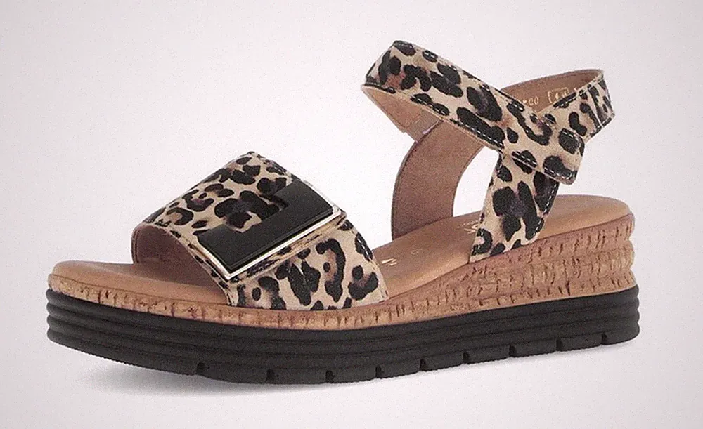 Gabor Comfort Sandale Braun Leopard Nubukleder Plateau Sandalette Keilabsatz
