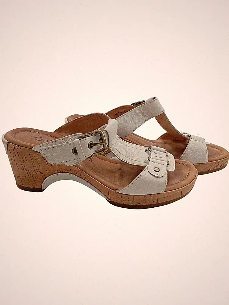 Gabor Comfort Wedges Sandalen Keilabsatz Weiß Leder Damen Gr. 38