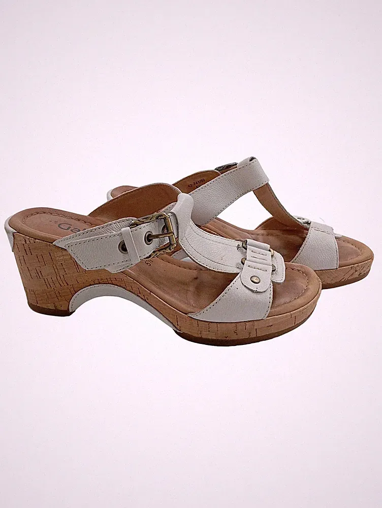Gabor Comfort Wedges Sandalen Keilabsatz Weiß Leder Damen Gr. 38