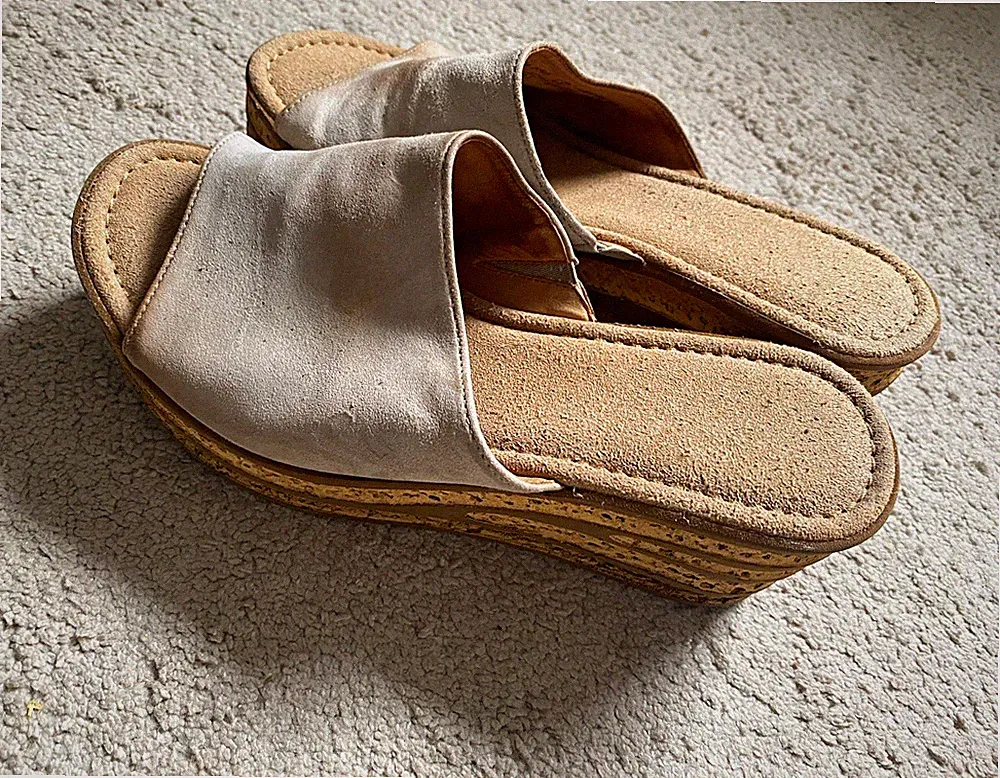 Gabor Damen Clogs Sandalen Wildleder Beige Keilabsatz Plateau Slip-On EU 38