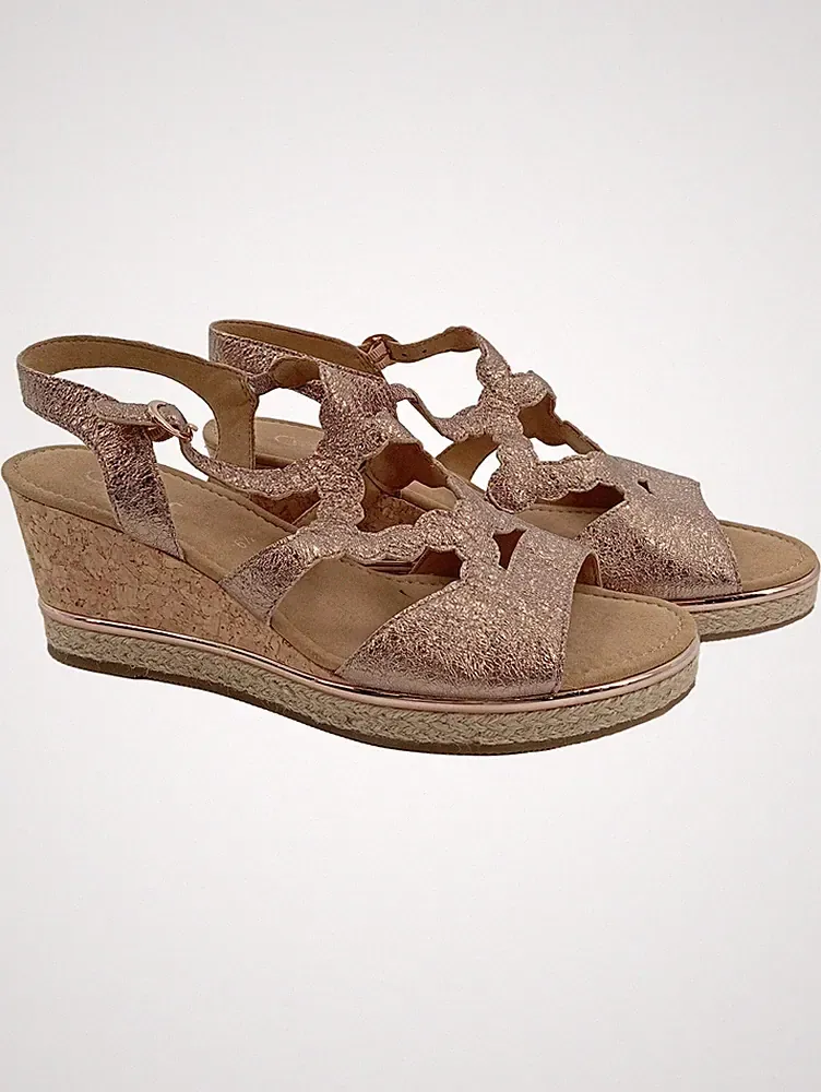 Gabor Damen Keilabsatz Sandalen Gold Gr. 40 Modisch Glitzer
