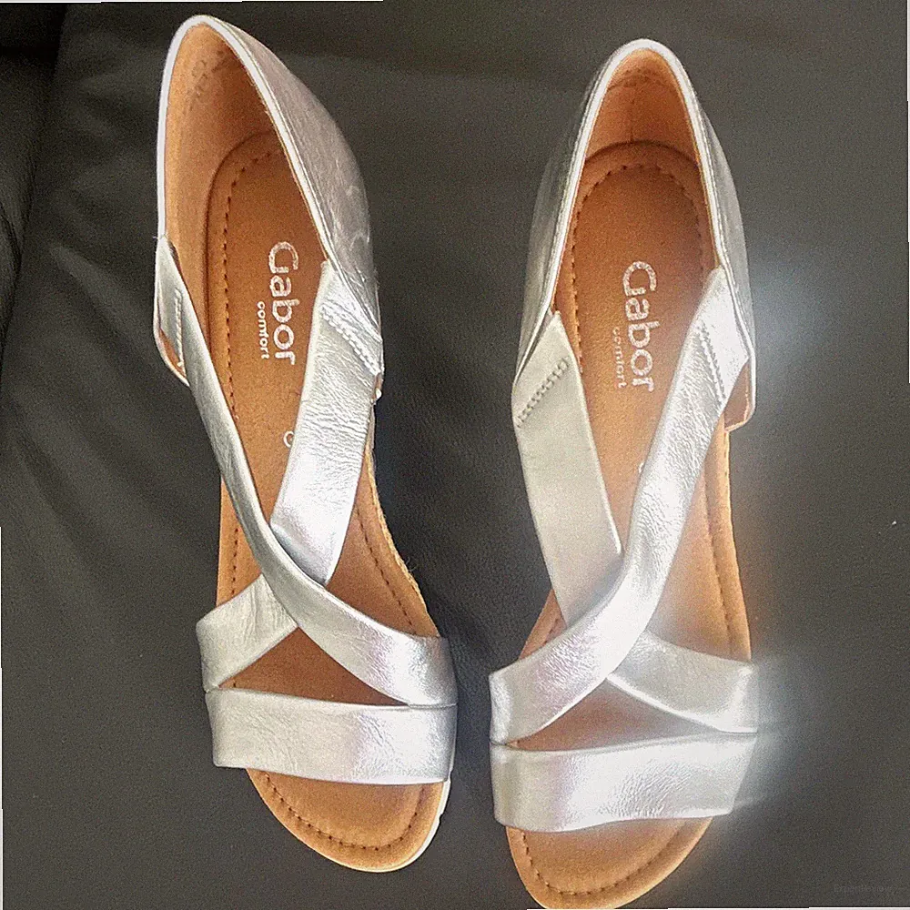 Gabor Damen Leder Keilabsatz-Sandalen silber/beige Riemchen EU 40
