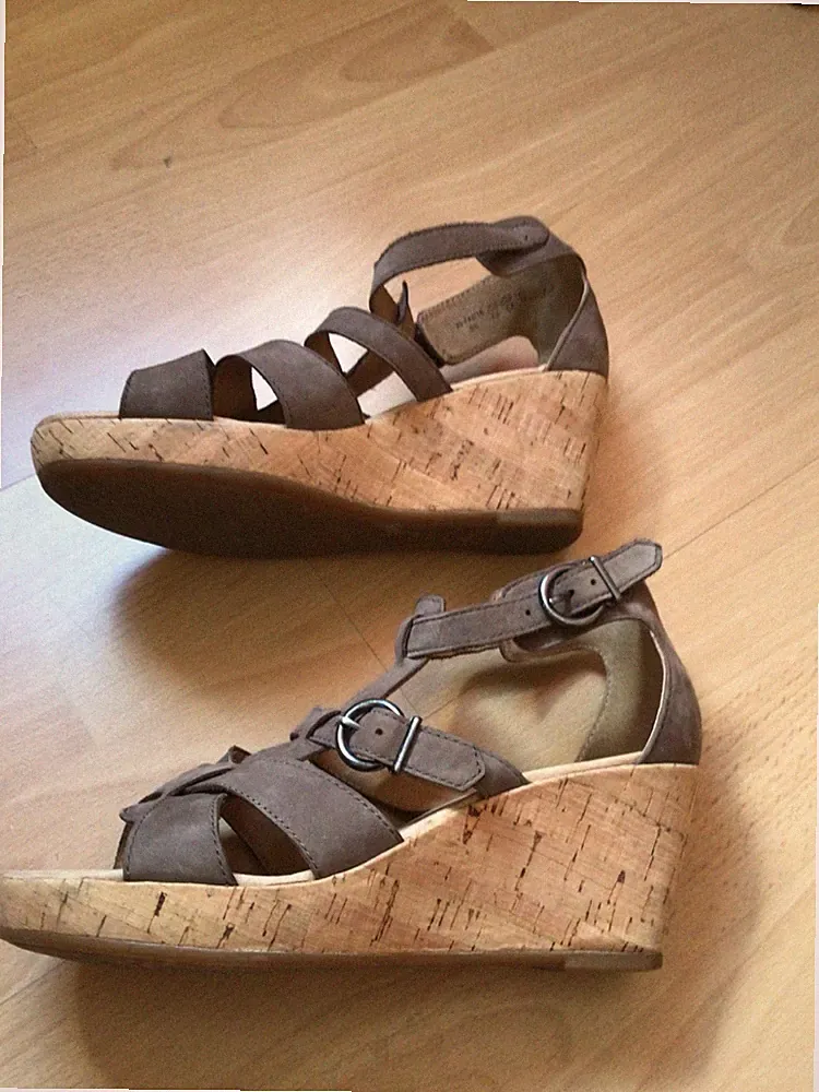 Gabor Damen Leder Kork Keilabsatz-Sandalen braun Schnalle Klett Riemchen 5 1/2