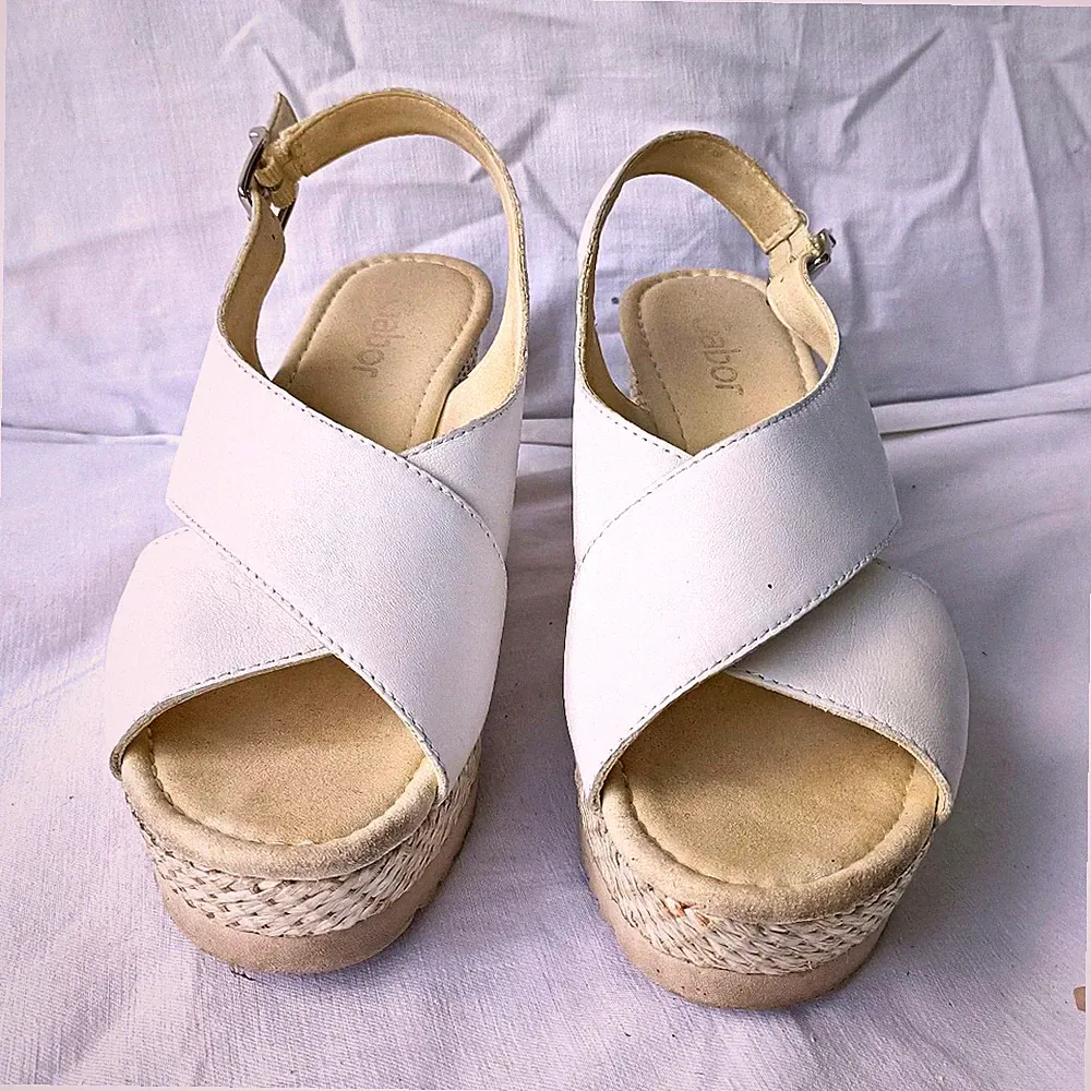 Gabor Damen Leder-Sandalen Keilabsatz Plateau Riemchen Weiß/Beige Gr 40