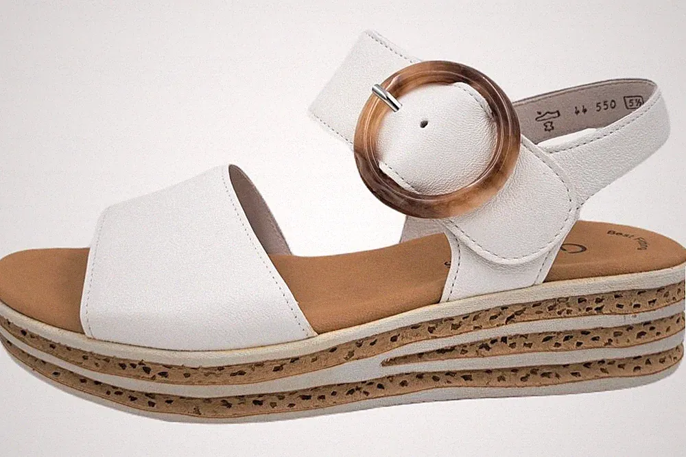 Gabor Damen Leder Sandalette Schnalle Weiß Keilabsatz 44-550-20