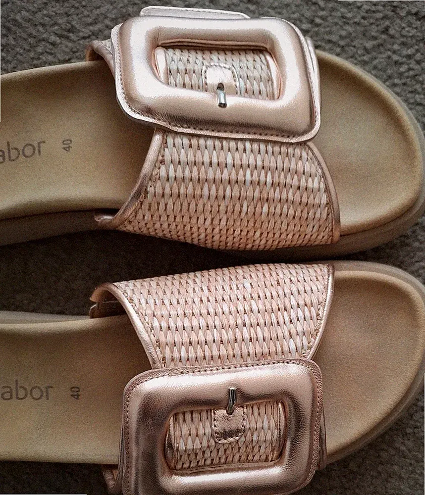 Gabor Damen Pantoletten, Roségold, geflochten, Große Schnalle, Gr. 40