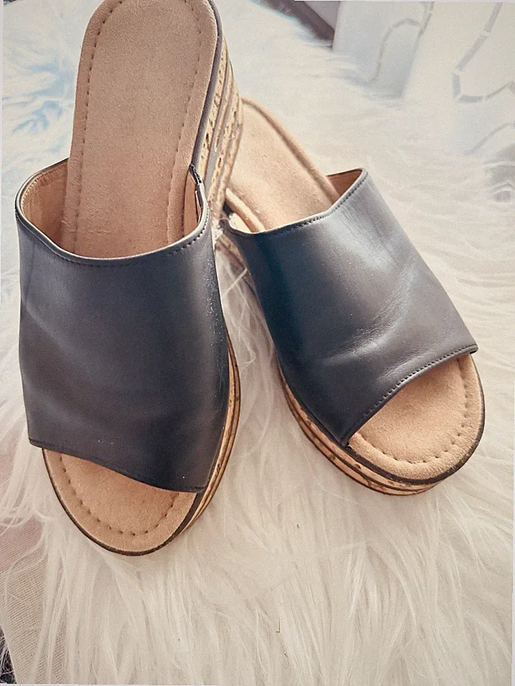 Gabor Damen Pantoletten Sandalen Leder Keilabsatz Schwarz/Beige Gr. 37