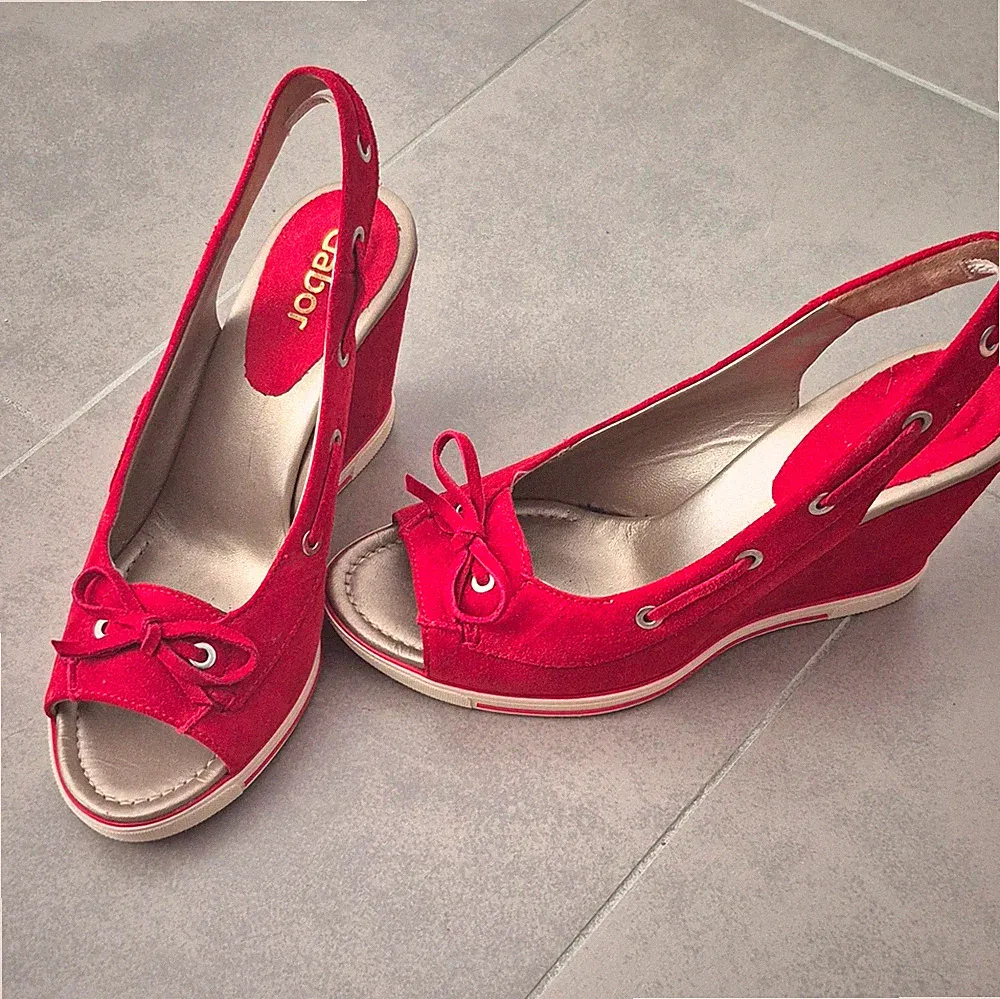 Gabor Damen Riemchen-Sandalen Keilabsatz Leder Schnürung Rot EU39