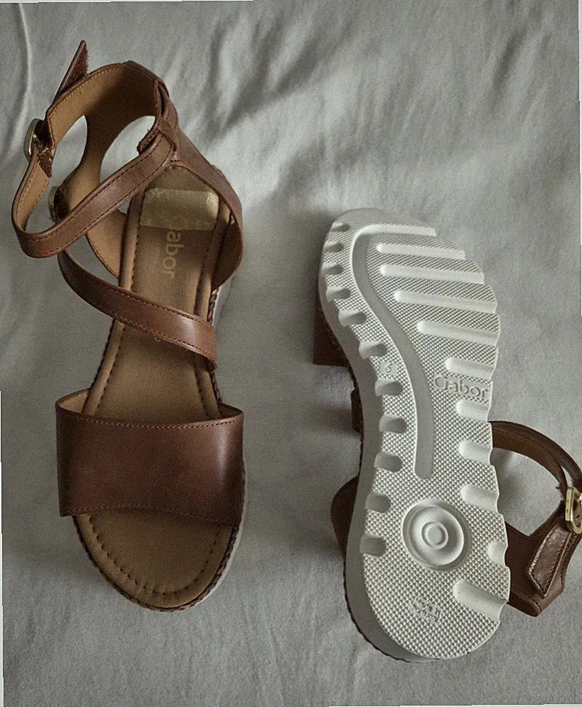 Gabor Damen Riemchen-Sandalen Keilabsatz Plateau Schnalle Braun/Weiß EU 39