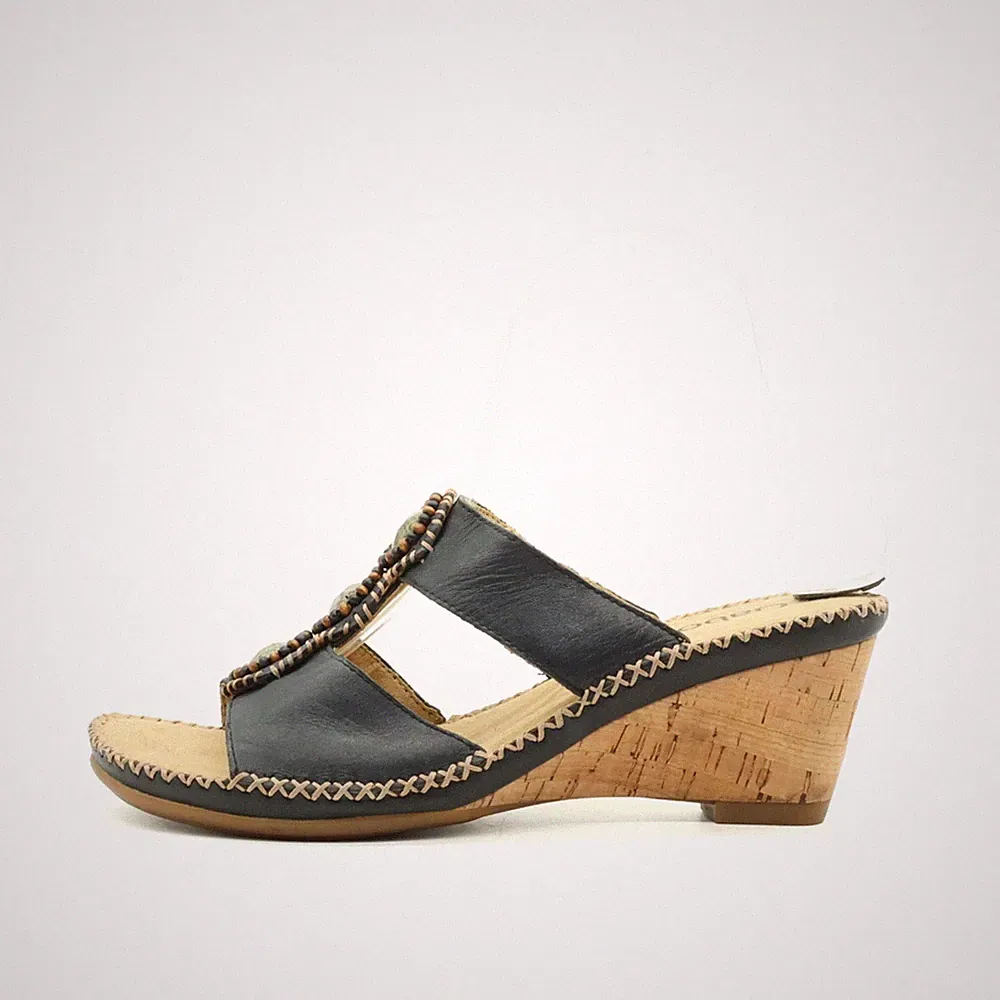 Gabor Damen Sandale EU 38 Wedge Schwarz Bequem Echtleder Handarbeit Komfort