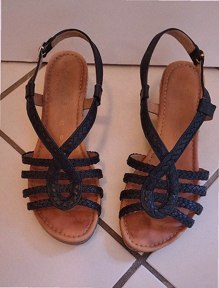 Gabor Damen Sandalen blau Gr. 39 6 Weite G ca. 7 cm Keilabsatz gut erhalten mari