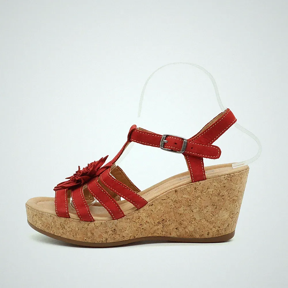 Gabor Damen Sandalen EU 38 Keilabsatz Sandale Blume Rot Komfort
