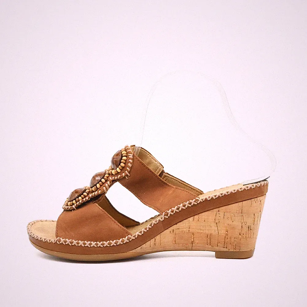 Gabor Damen Sandalen EU 39 Keilabsatz Sandale Perlen Braun Komfort