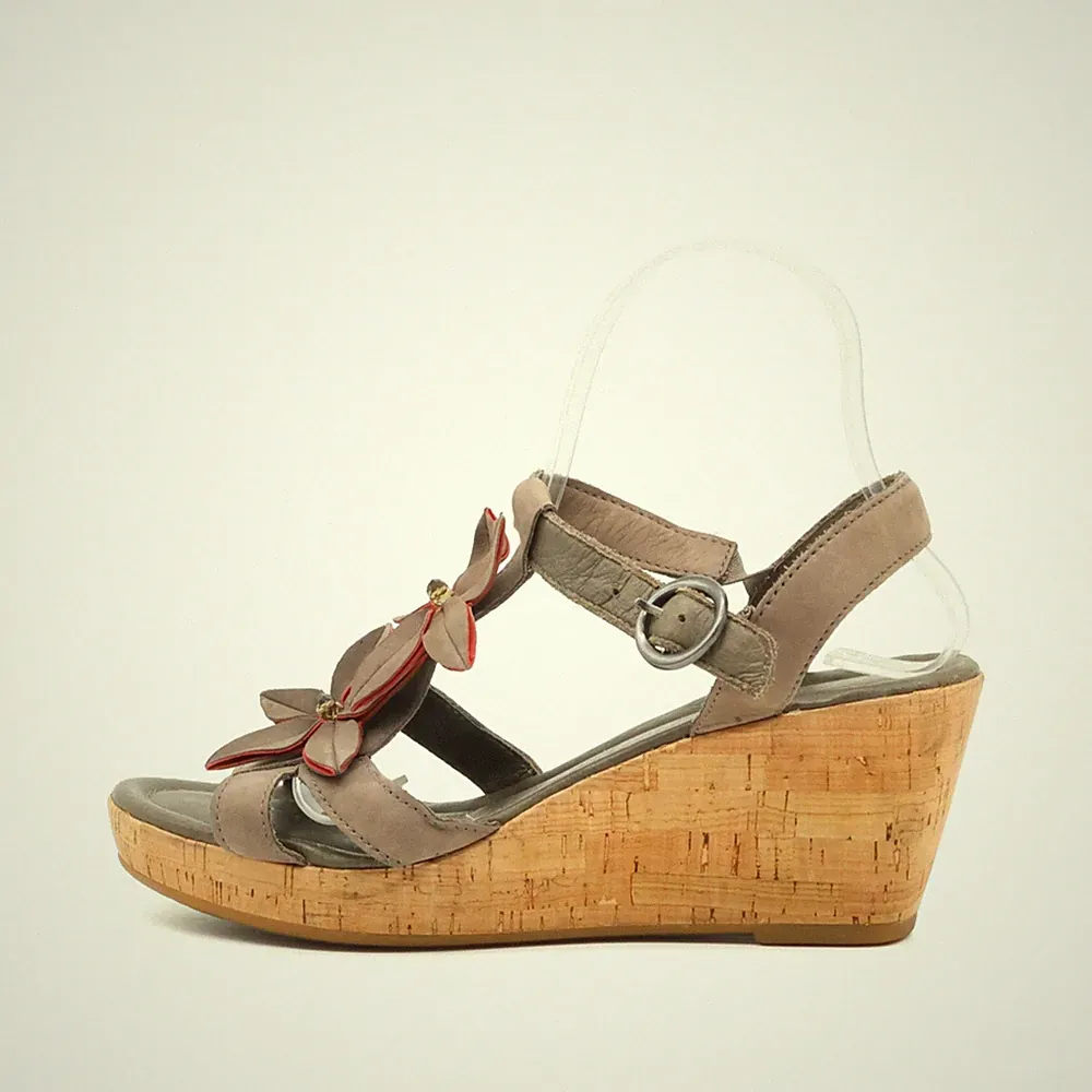 Gabor Damen Sandalen EU 40 Keilsandalen Grau Leder Blumenmuster, Komfort
