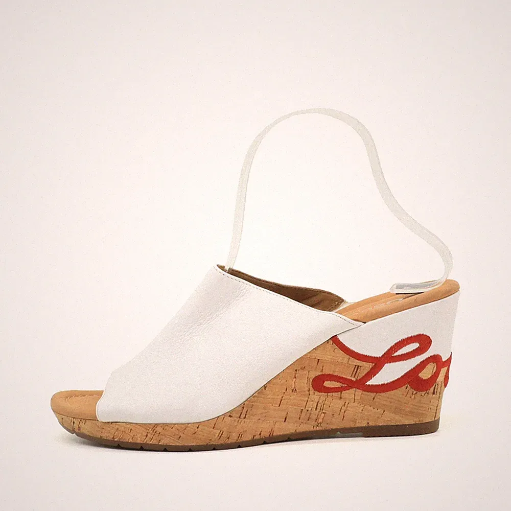 Gabor Damen Sandalen EU 40 Wedges Love Weiß Leder Stickerei, Keilabsatz Sommer